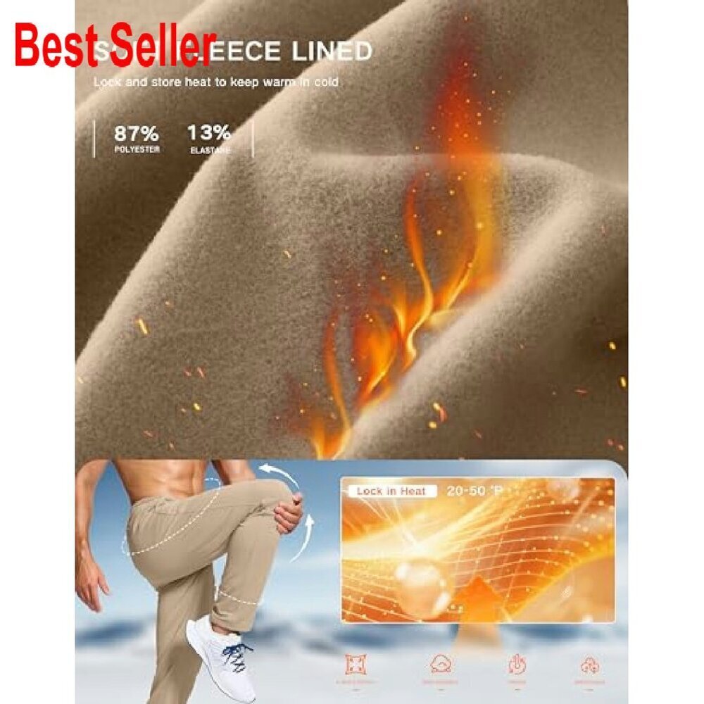 Fleece Lined Joggers Winter Warm Athletic Sweatpants Gym Running Workout - Picture 6 of 7